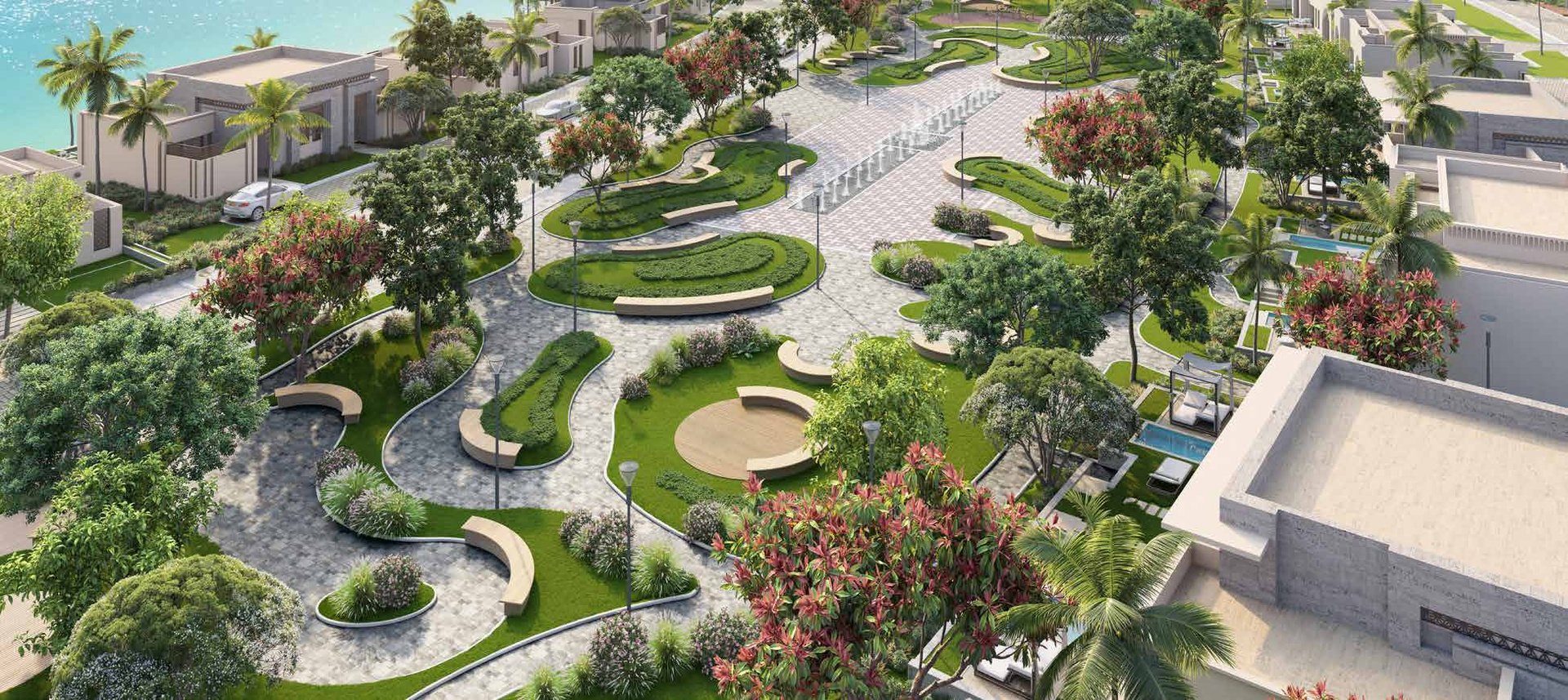 Aerial view of the landscaped gardens of Laguna Gardens